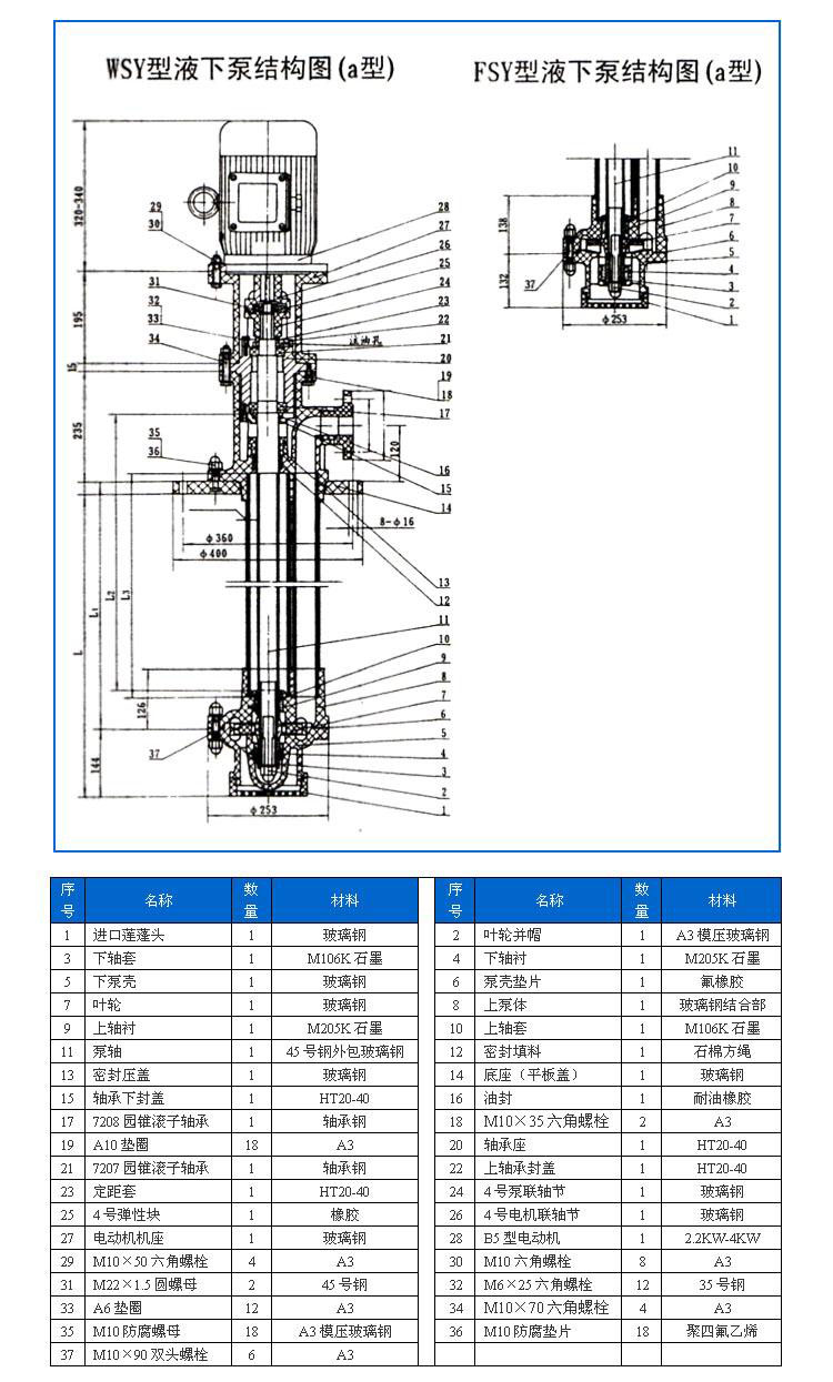 FSY型、WSY型立式玻璃鋼液下泵安裝尺寸圖